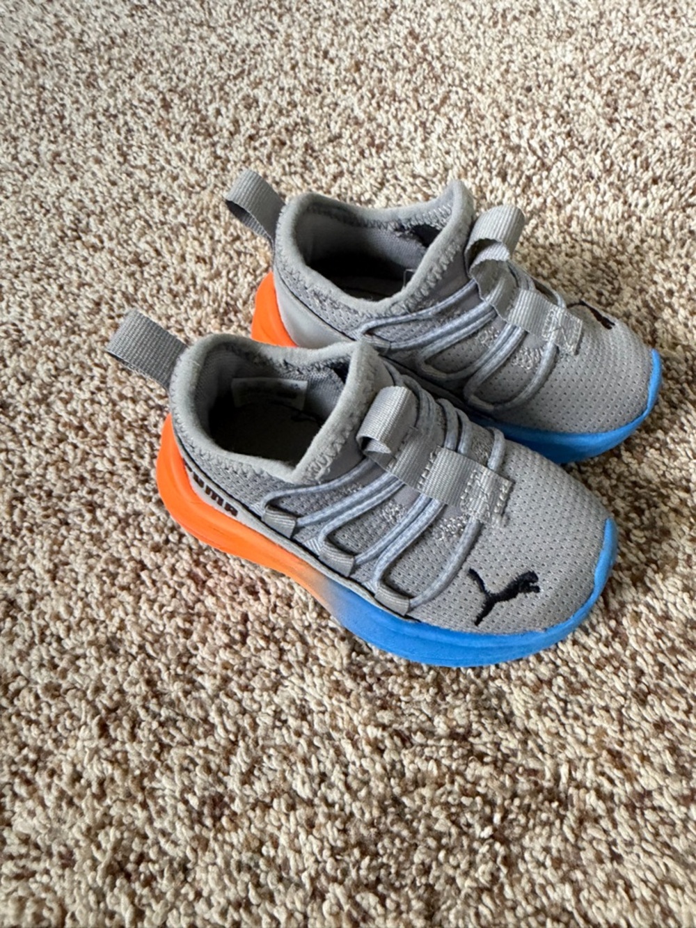 Puma Kids' Gray Sneakers with Blue Front & Orange Heel